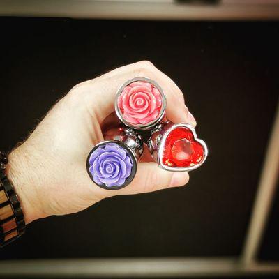 Stainless steel Jeweled butt plugs. Heart shaped, Flowers, Clovers, Teardrops & Honeycombs.  ALL are *Hygienic *Body Safe & *cute!