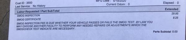 Total is $38.20 including certificate. Other places in the area can charge up to $60.