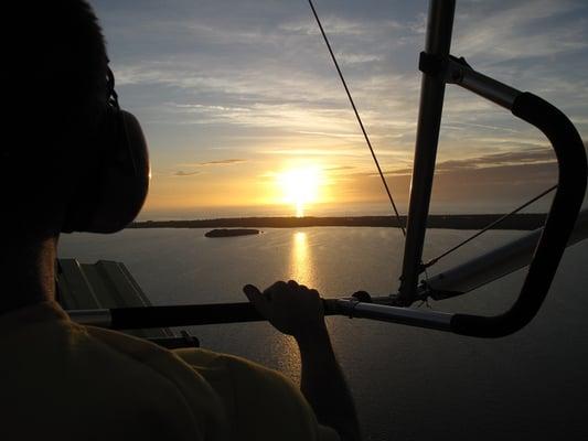 Ultralight flight before sunset.