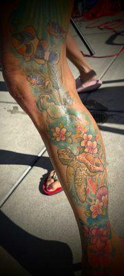 This turtle, the fish and the flowers are just one area that she completed for me. Color and detail amazing!