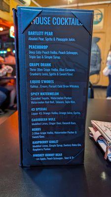 House cocktails menu