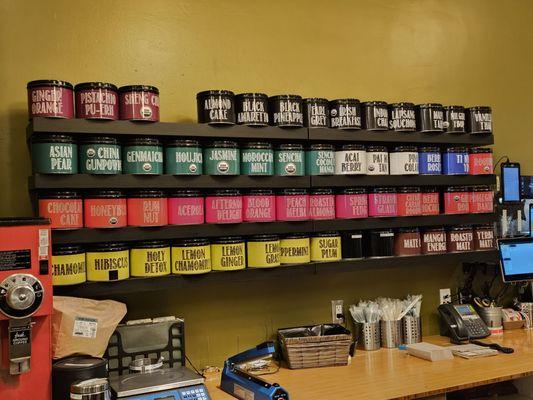 So many teas on the wall to choose from