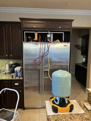 Sub-Zero, 48" built in refrigerator, charging with refrigerant, after complete sealed system leak test (fresh food section) 11/18/22