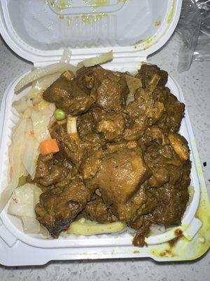 Small Curry Goat, veggie and white rice