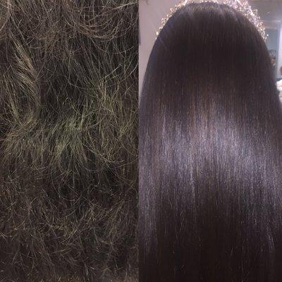 Before and After the Keratin Hair treatment by Mily at The Mall Hair Salons