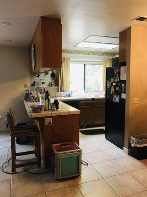 Kitchen Before. Notice the wall.