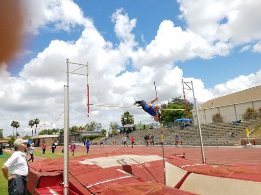 One our senior athletes competing at a track and field event