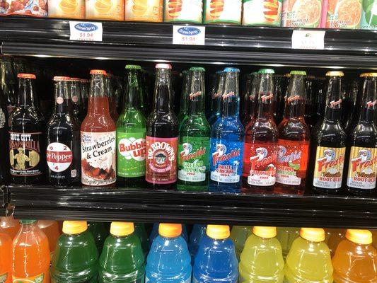 Large selection of hard to find old school sodas.