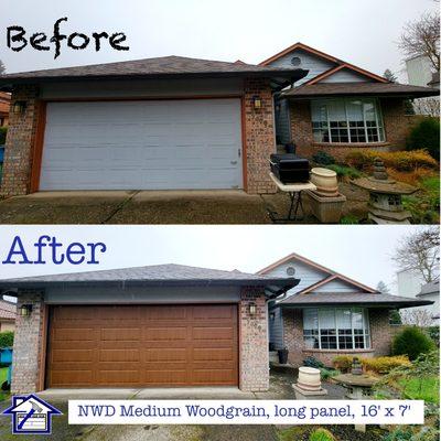 Before and after. Woodgrain door.