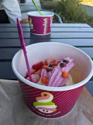 Price per oz for frozen yogurt and toppings is $0.69