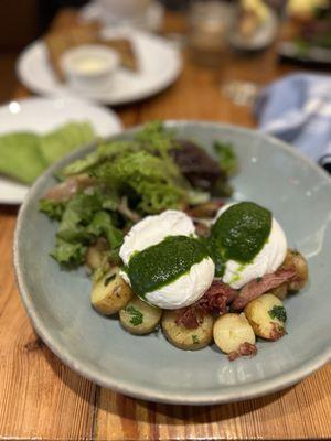 Duck Pastrami Hash & Poached Eggs