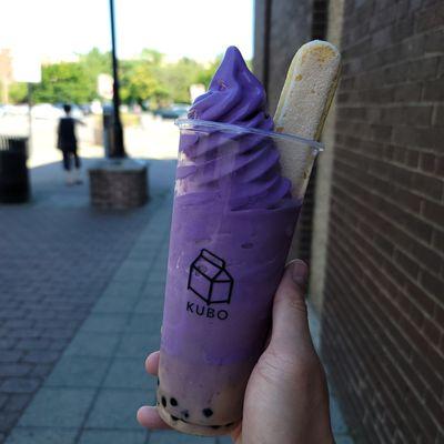 ube soft-serve milk-tea float with boba