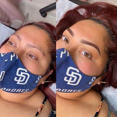 Before & after ombré powder brows