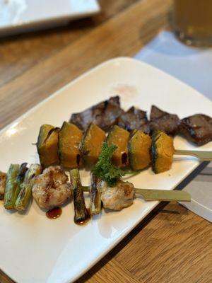 Chicken & Green Onion Robata, Premium Cow Tongue Robata, Kobocha Squash Robata IG: @ammysalamii