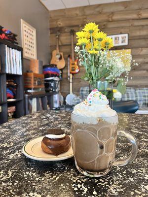 Iced Mocha with special Eclipse donut