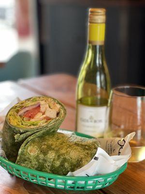 A healthy gluten free option spinach wrap with farm fresh veggies