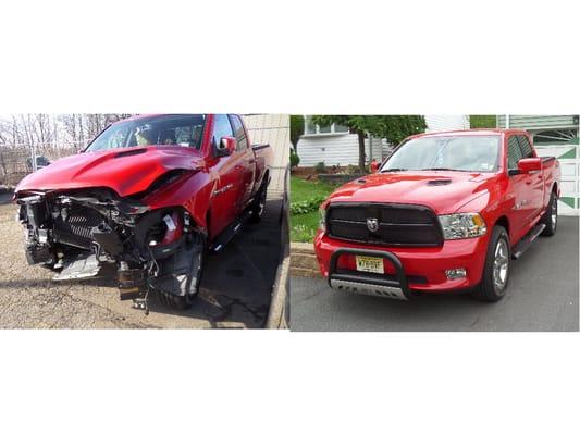 My truck, before and after the accident. It now looks and runs like new after being re-build onto a new frame.