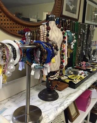 Plenty of costume jewelry here at the thrift shop.