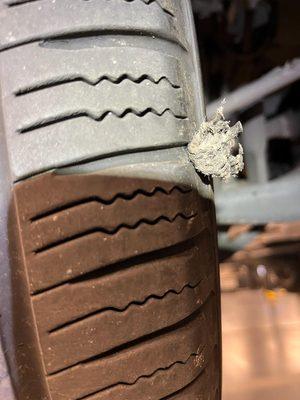 tire with dangerously low tread and plug where not safe