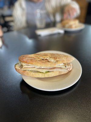 Turkey pesto on a crusty French baguette