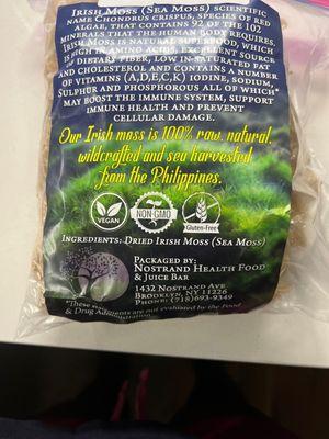 Sea Moss from the Philippines with claims that it is natural.