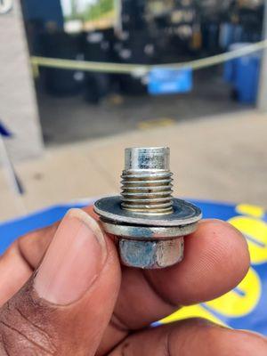 This Walmart Autocare Team are the worst. They told me this oil pan bolt simply fell out of the oil pan after one turn during its removal