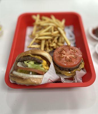 Cheese Burger, Tomato Wrapped Flying Dutchman & Fries (Light Well)