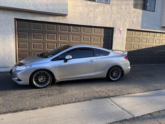 Brand new Continental tires on aftermarket wheels. Installation, balance, alignment, tpms program, and mounting and worry free protection.