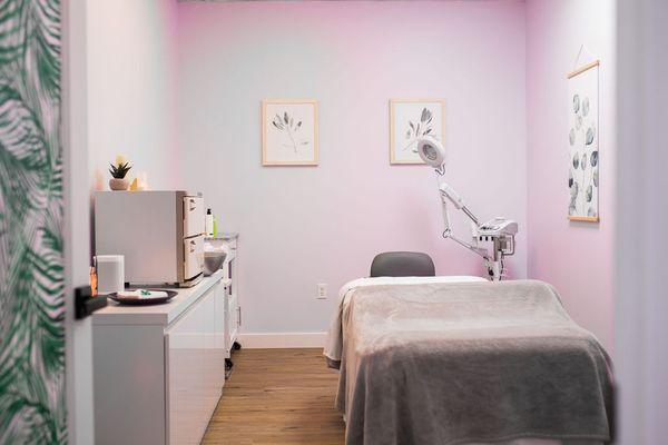 Our esthetics room is a quiet and relaxing space to get the facial, peel or wax of your choosing