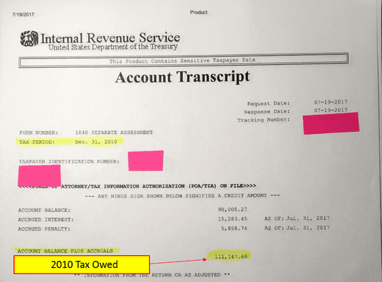 2010 taxes owed