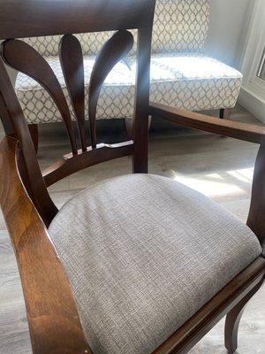 Quality materials and craftsmanship- upholstery on our vintage dining chairs