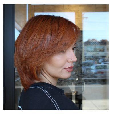 Auburn hair color and layered haircut