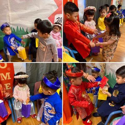 Kids are gifting one another red envelopes for lunar new year (Tet)