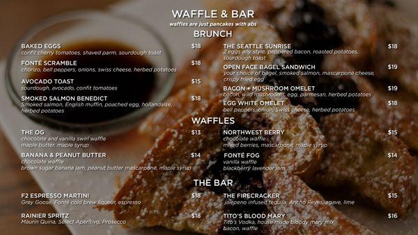 Waffle & Bar menu. Please call (206) 777-6193 for accommodations.