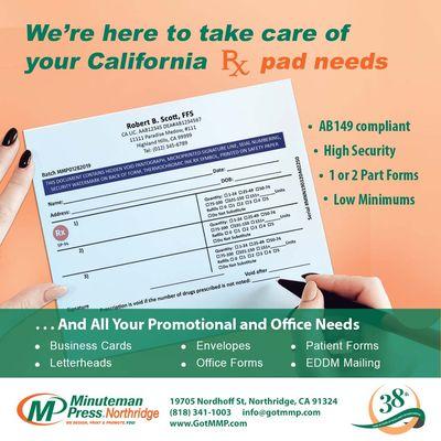 California standard  
High security 
Get your #rxpads today! To place and order, visit www.gotmmp.com