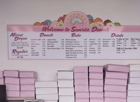 Menu of types of donuts