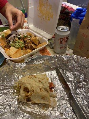 beef Nachos and Veggie Burrito