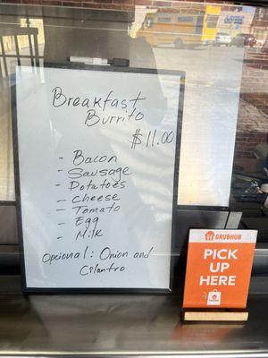 Breakfast Burrito Menu