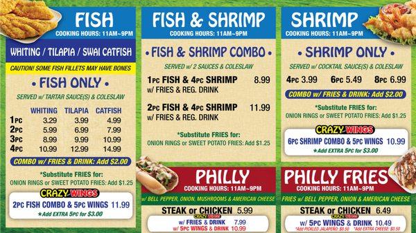 Current Menu - Fried Fish, Fried Shrimp, Philly, & Philly Fries