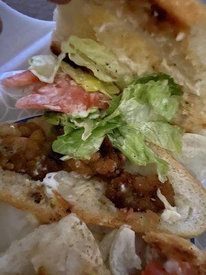 Po'boy with 3 heavily breaded oysters that didn't taste like oysters.