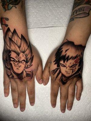 Vegeta & Gaara hand tattoos