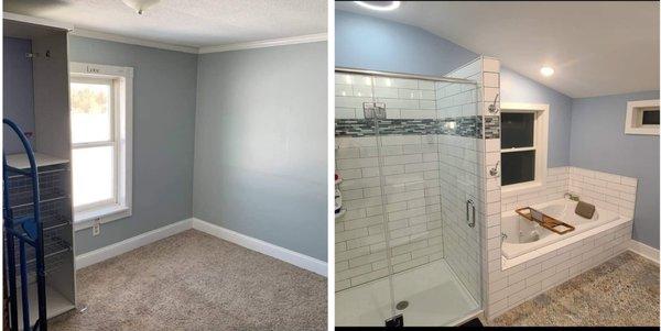 Once a small bedroom turned into a spacious master bath.