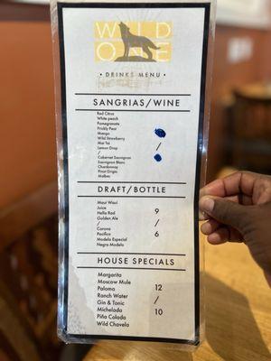 Drinks menu