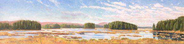 Madawaska Pond, oil, 12x48, plein air, $2500