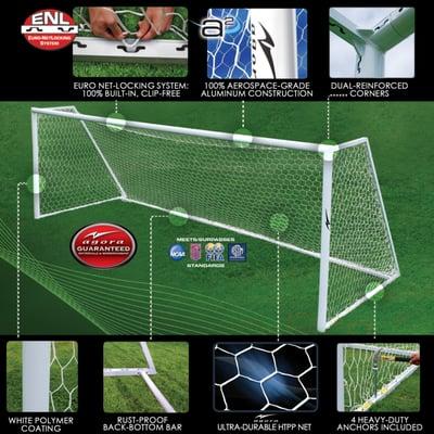 AGORA Euro Pro Soccer Goal KIT- 8'x24': 
Includes: Euro Pro Goal, Back Bottom Bar, & 4mm HTTP Hexagon Net