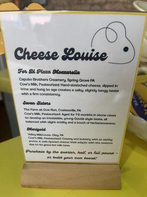 Cheese menu