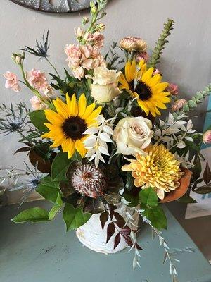 Fresh Flowers in a Brich Bark Container