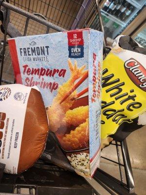 Those tempura shrimp slap. You get 10 of them in the box for $7.99. I bought a duck too to the left of it.