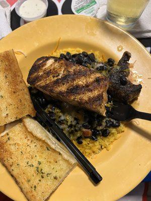 //black beans and rice with blackened salmon//