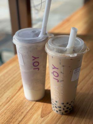 Taro tornado and brown sugar boba milk tea